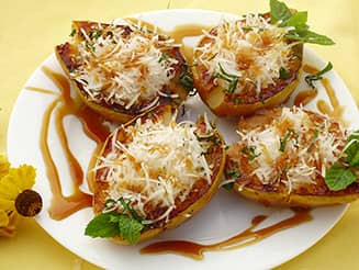 Feta sajttal töltött, grillezett körte vegán recept bulkshop plantbased növényi alapú Feta sajttal töltött, grillezett körte vegán recept bulkshop plantbased növényi alapú