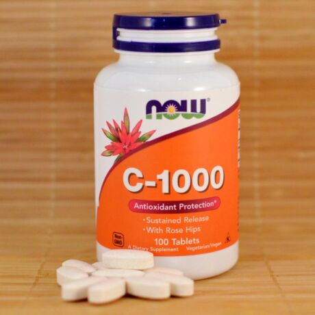NOW C-vitamin tabletta 1000mg, 100db csipkebogyó kivonattal, nyújtott felszívódású - bulkshop
