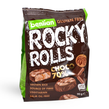Rocky rolls barnarizs korong étcsokoládéval 70g - Bulkshop