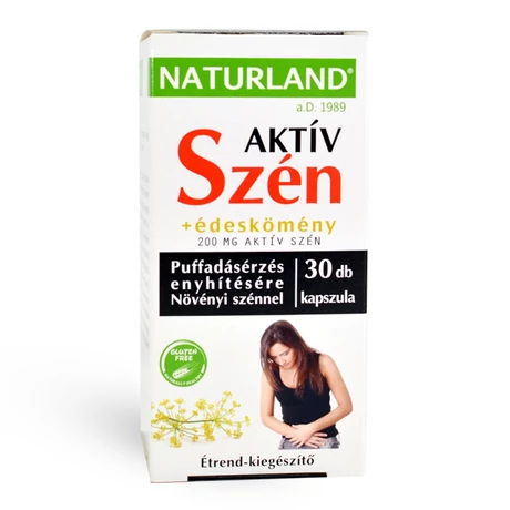 Naturland aktív szénkapszula 200 mg + édeskömény 30 db - bulkshop.hu