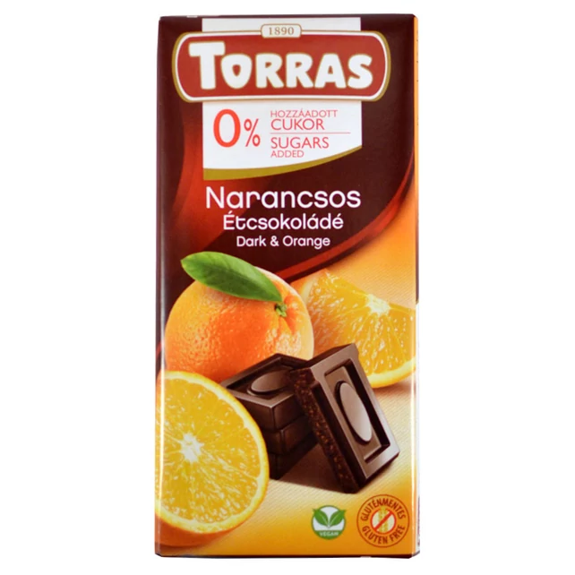 Étcsokoládé cukormentes narancsos 75g, Torras - bulkshop