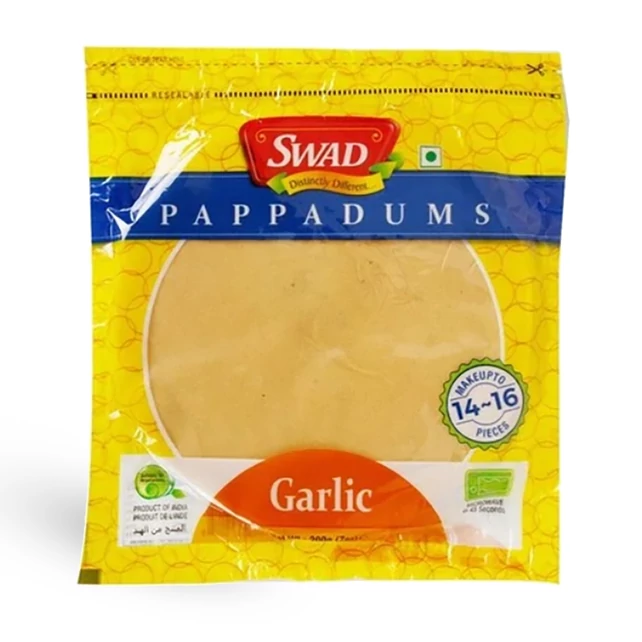 Papadam ropogós indiai kenyérféleség gluténmentes fokhagymás 200g