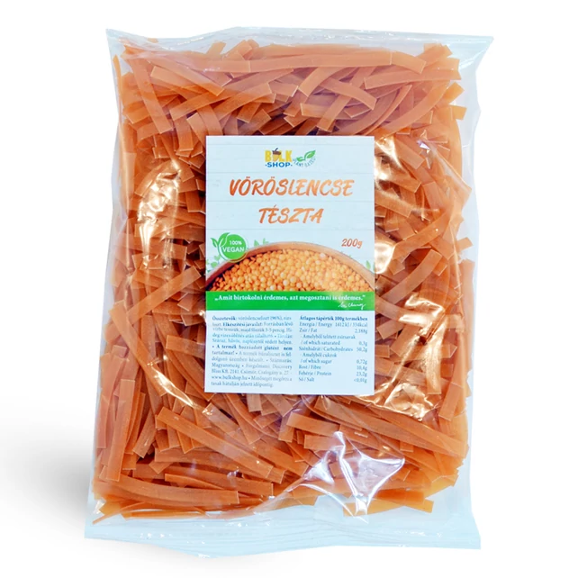 Vöröslencse tészta, széles metélt, 200g - Bulkshop