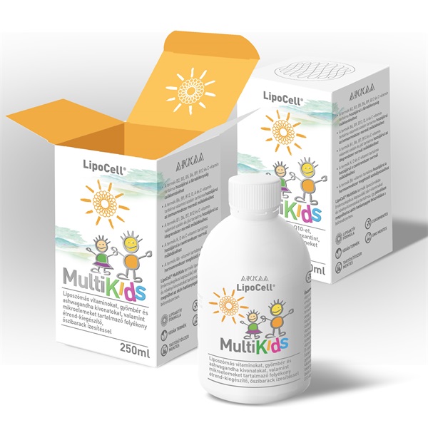LipoCell MultiKids folyékony étrend-kiegészítő őszibarack ízben (250 ml)