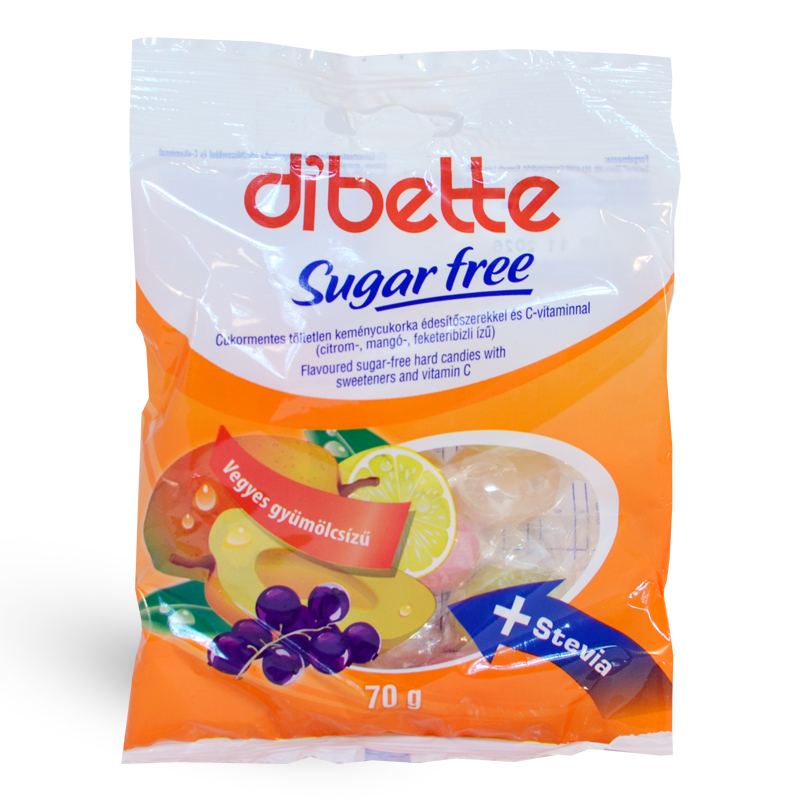 Dibette cukormentes vegyes gyümölcs ízű cukorka édesítőszerekkel 70g